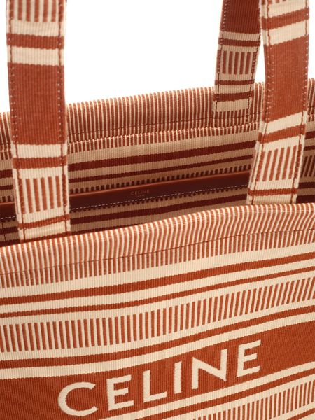 Celine Logo Embroidered Striped Tote Bag