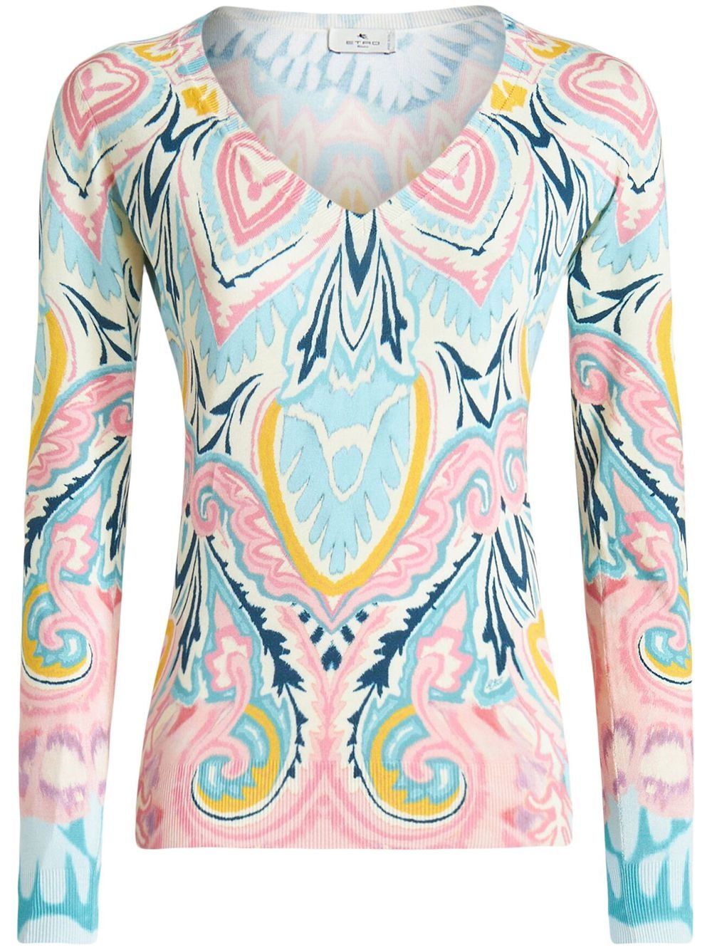 Graphic-print V-neck jumper - Blue