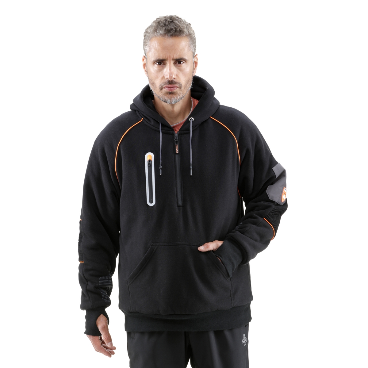 Men's HiVis PolarForce Pullover Sweatshirt - High Visibility Insulated Hoodie with Kangaroo Pocket - Black