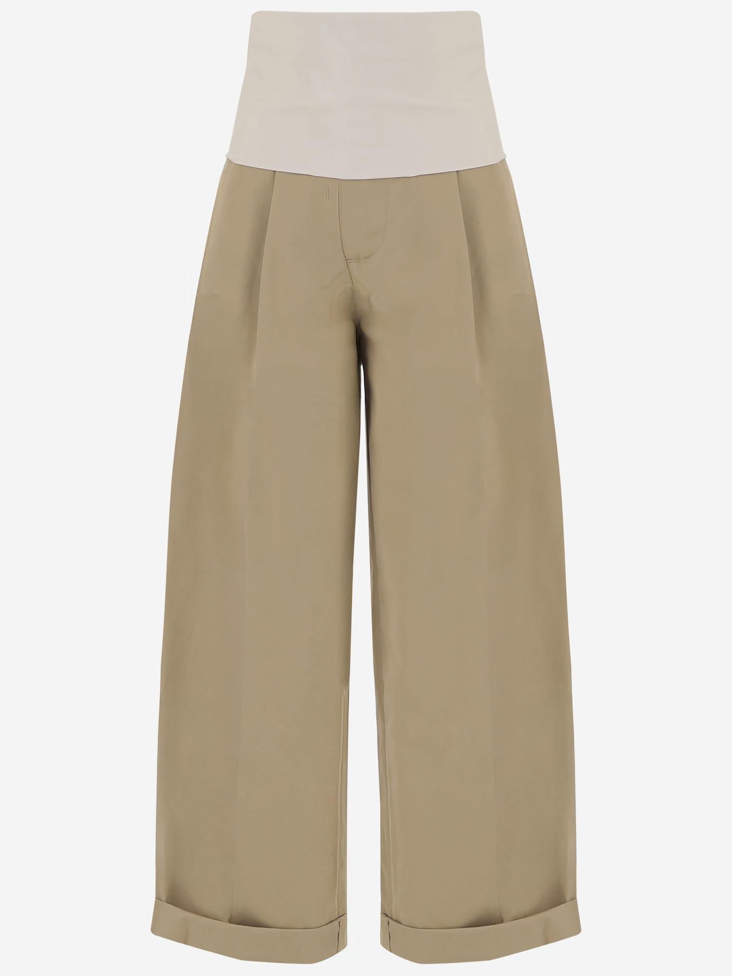 Wide-Leg Cotton Trousers — Beige
