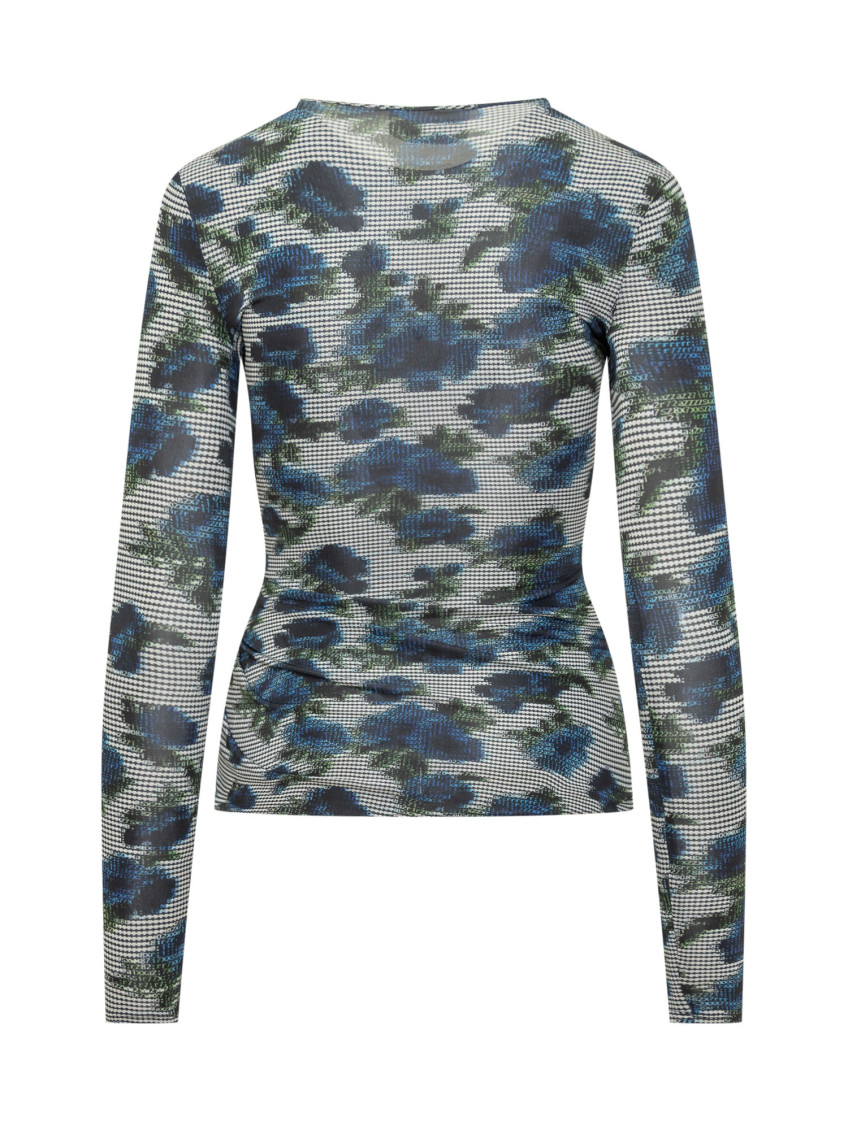 Blue Printed Crew Neck Top