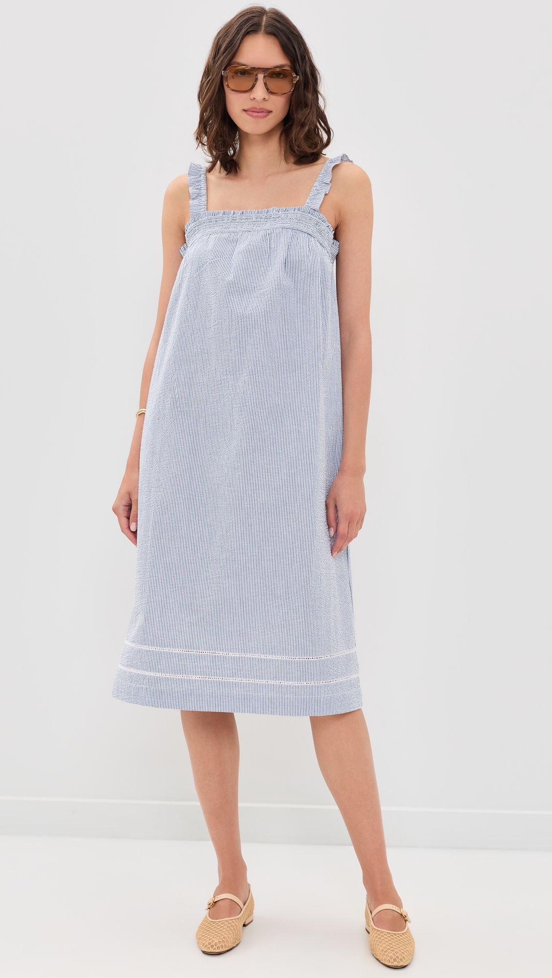 Felicity Dress Blue/White Seersucker