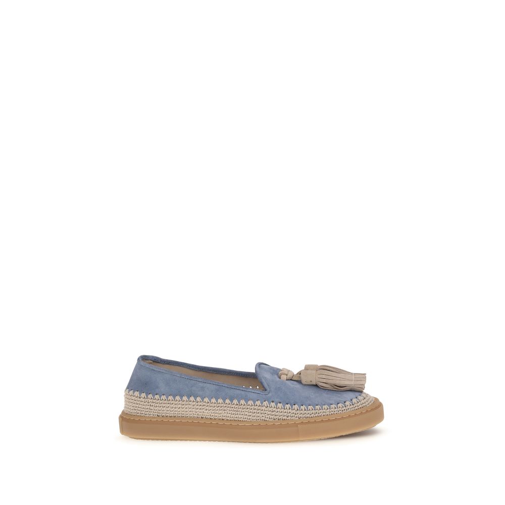 Tassel-Trimmed Suede Loafer — Blue