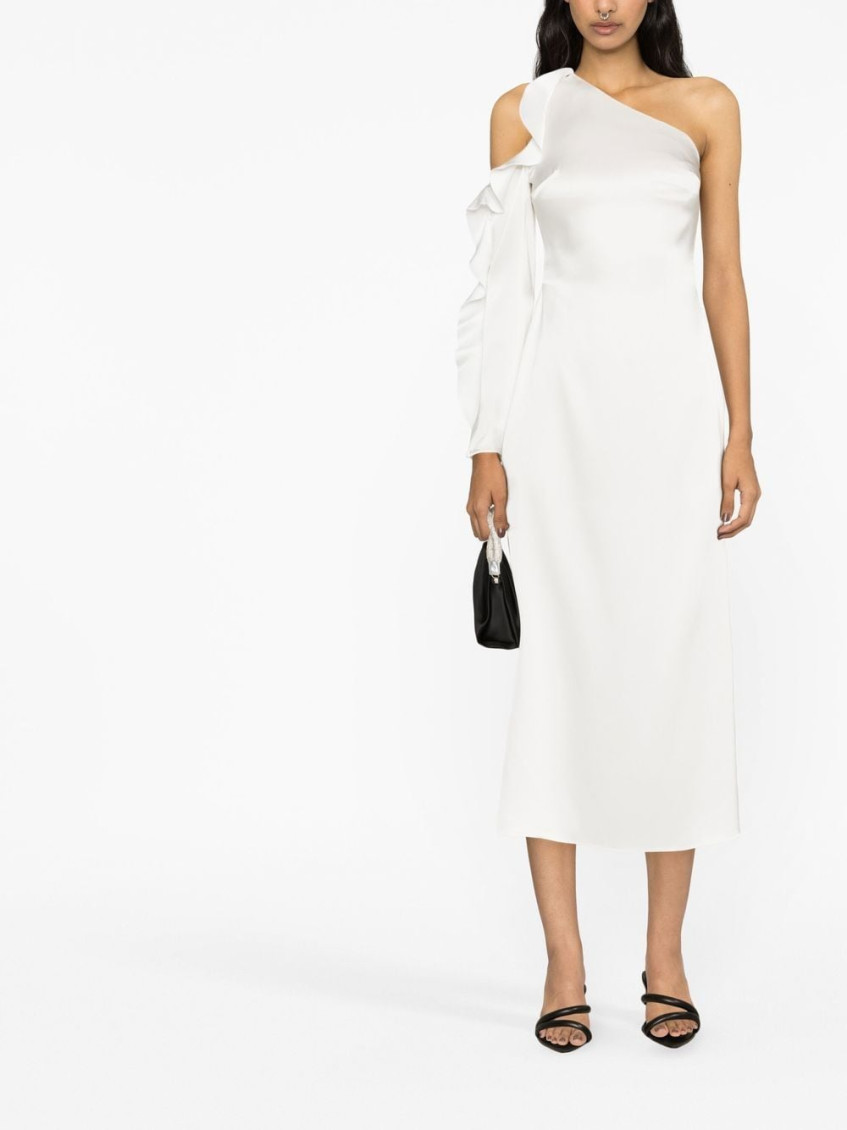 - Ruffle Detail One Shoulder Midi Dress