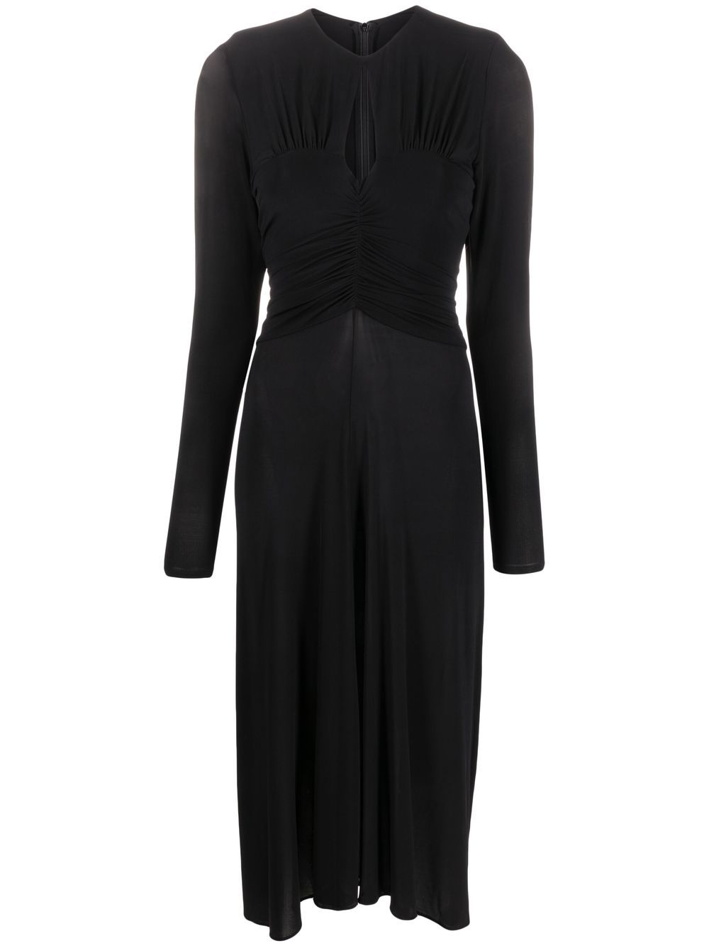 Keyhole-neck long sleeved midi dress - Black
