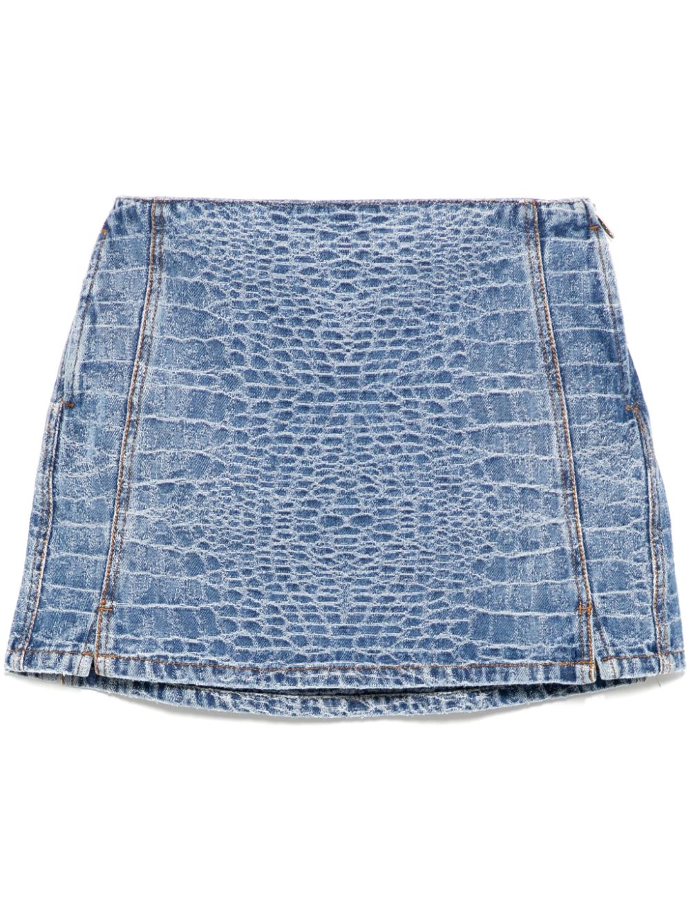 Crocodile-print denim mini skirt - Blue