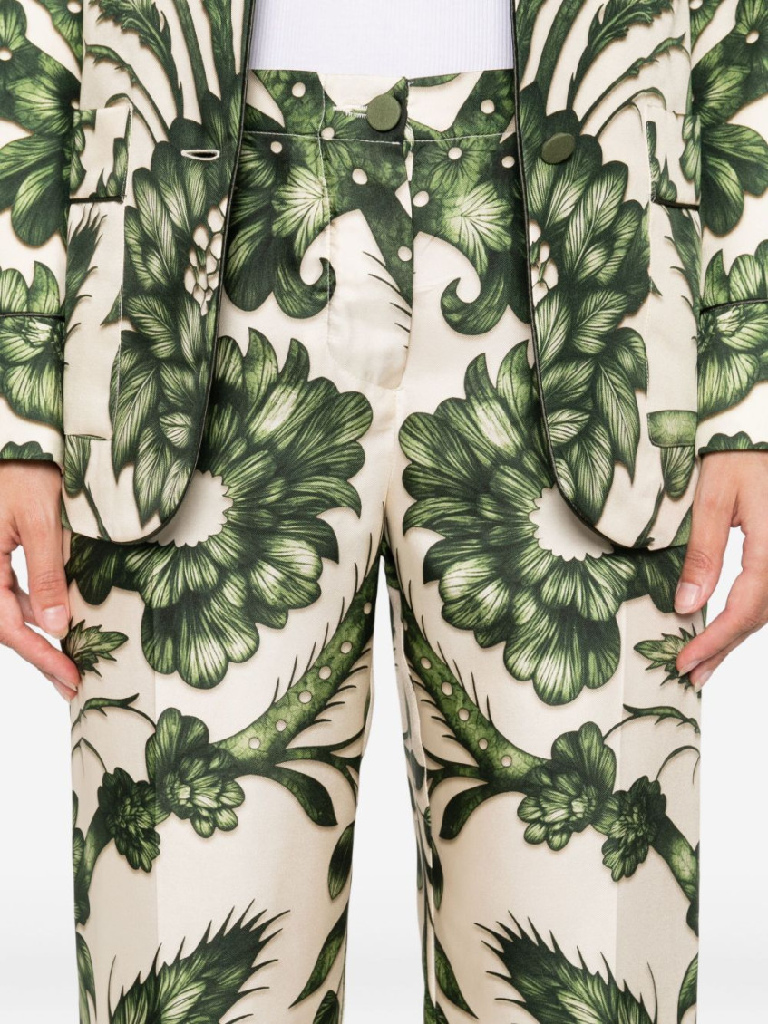 Green Printed Silk Trousers