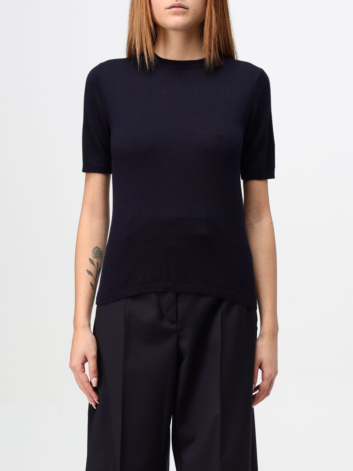 Crew-neck fine-knit T-shirt - White