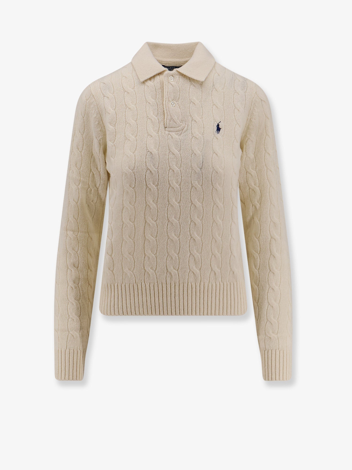 Cable-Knit Wool-Cashmere Polo Sweater — White