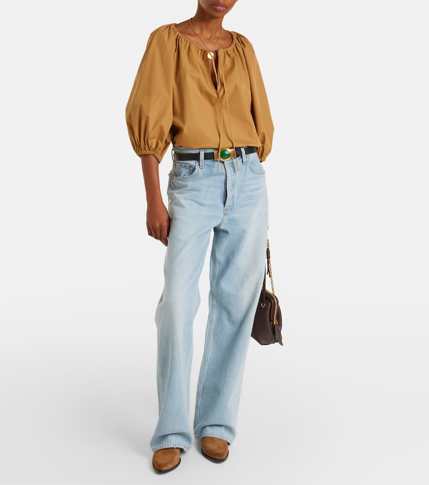 Gathered cotton poplin blouse