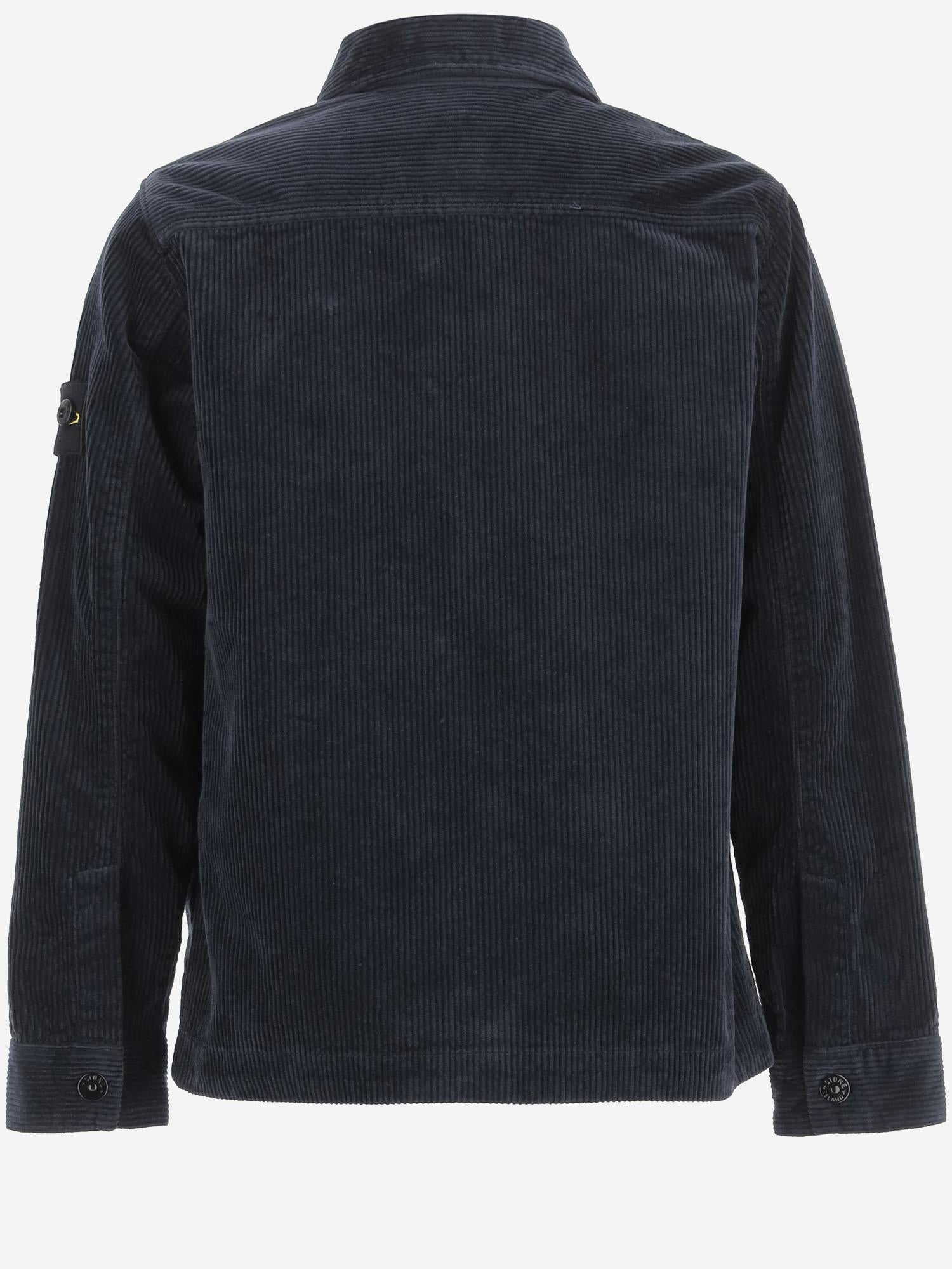 Stretch Cotton Blend Velvet Shirt — Navy