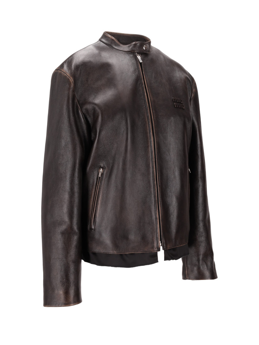 Miu Miu - leather jacket with stand collar and pocket
