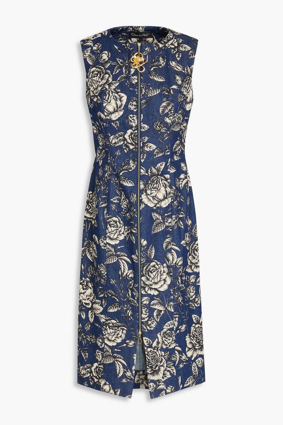 Floral-print denim midi dress - Blue - US 16