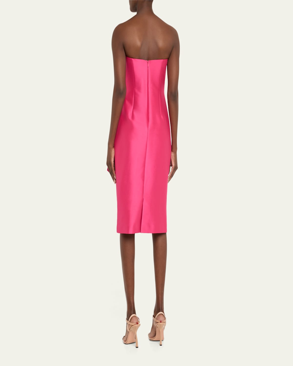 Strapless Bow-Front Mikado Midi Dress