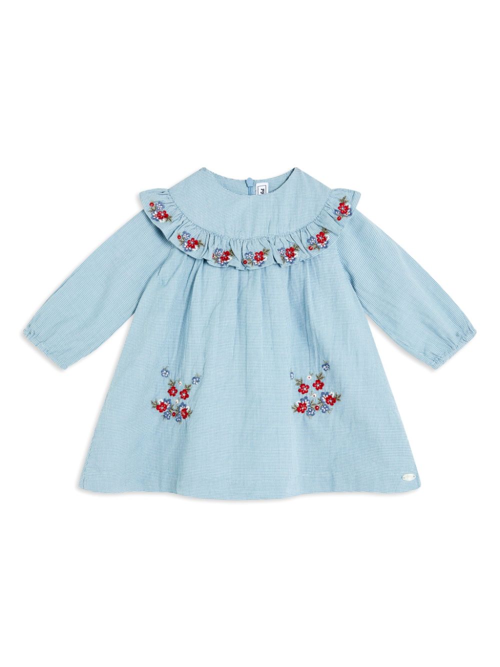 Floral-embroidered gingham dress - Blue