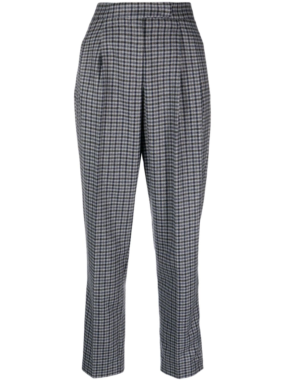 Checked high-waist tapered trousers - Grey