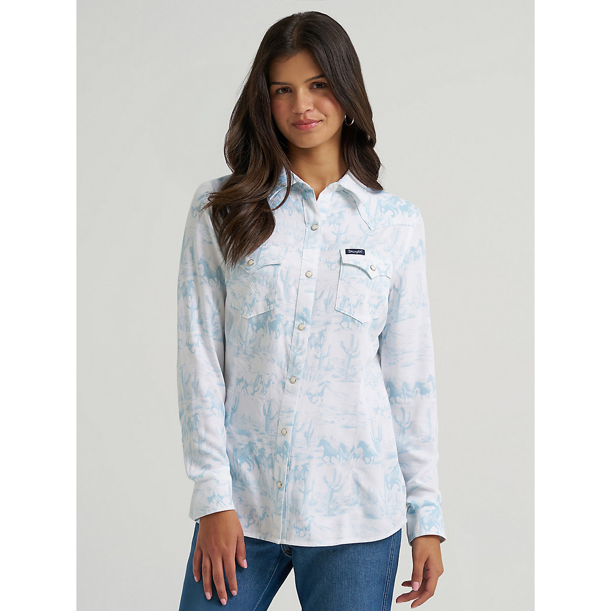 Women's Country Toile Western Slim Snap Shirt in White