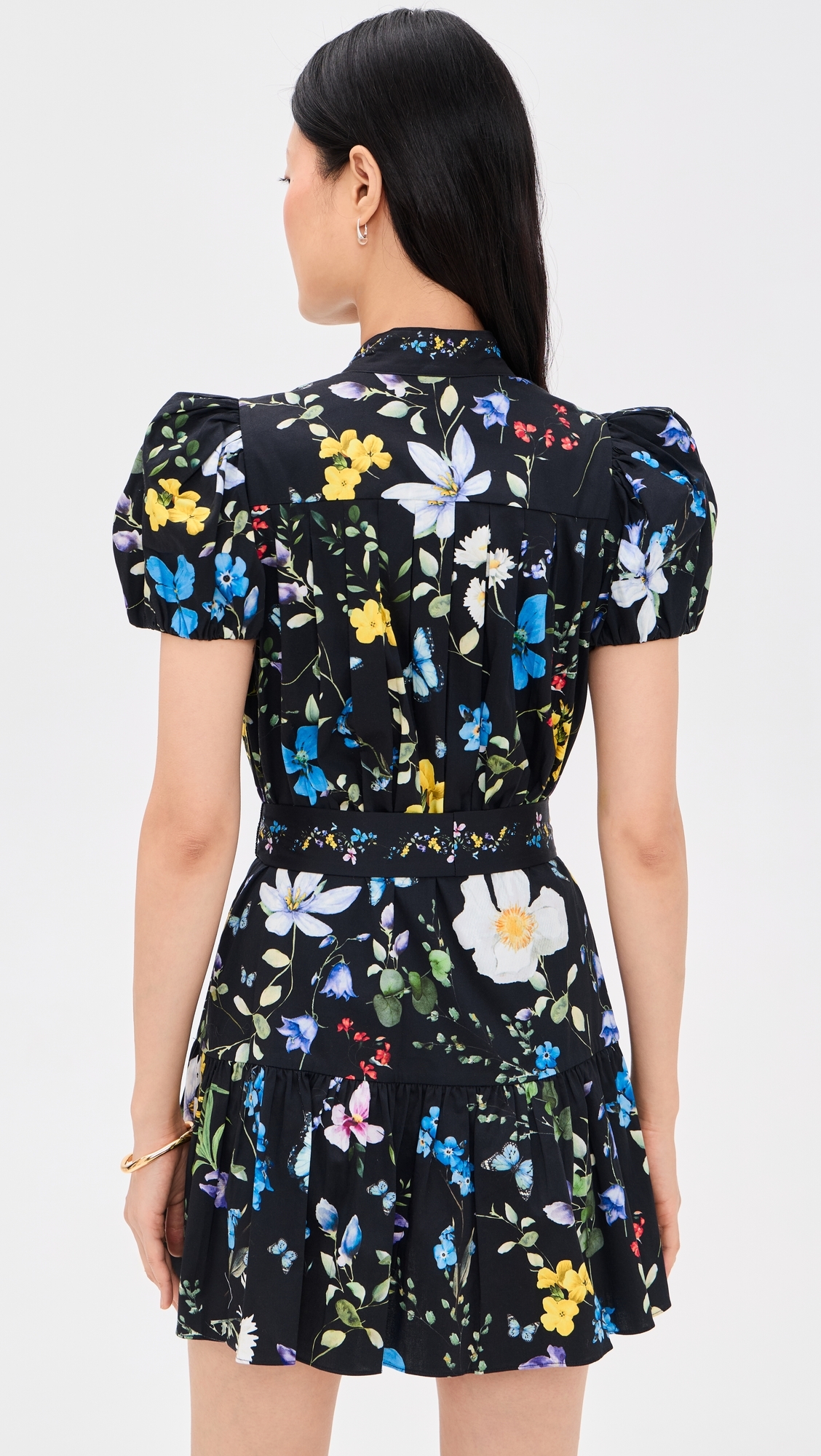 Cora Short Sleeve Tiered Mini Shirt Dress TWISTING VINES BLACK