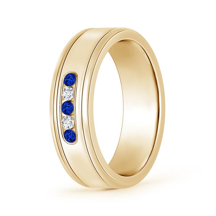 Angara 0.15 Carat Round Blue Sapphire and Diamond Five Stone Wedding Ring in 18K Yellow Gold