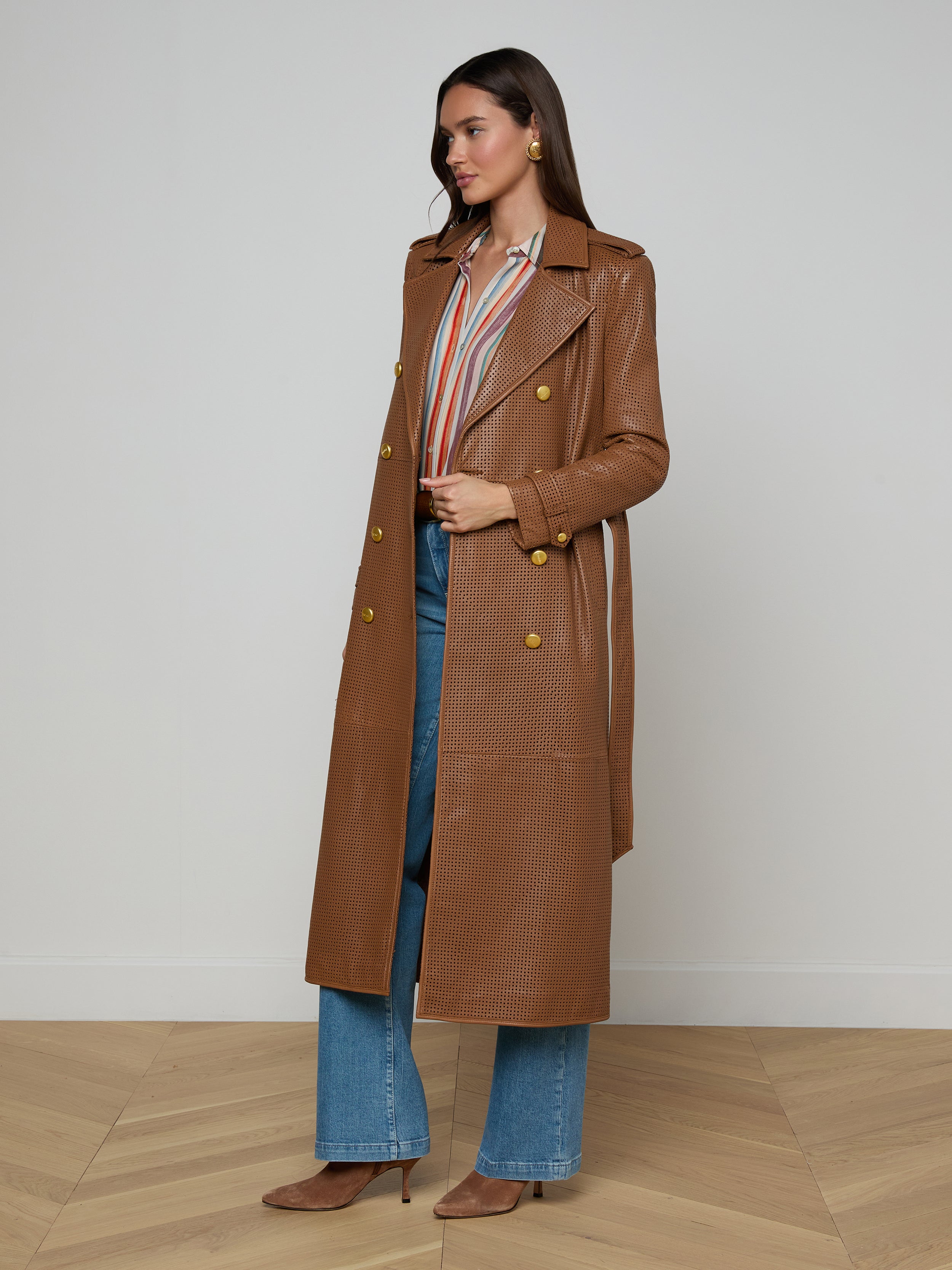 Baylee Leather Trench Coat In Soft Cognac