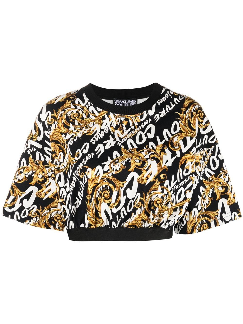 Logo-print wide-sleeve cropped top - Black