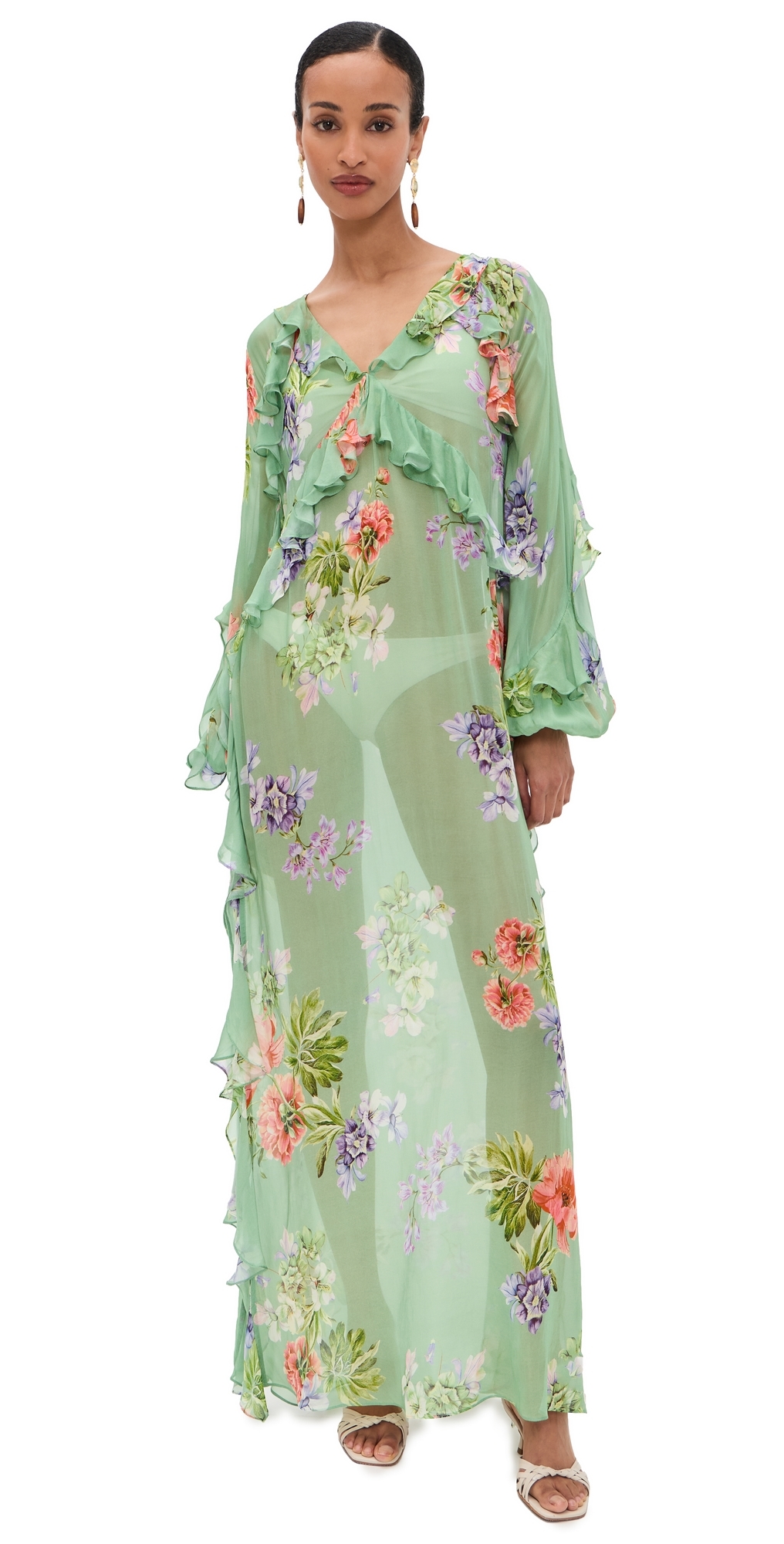 Long Ruffle Caftan Green