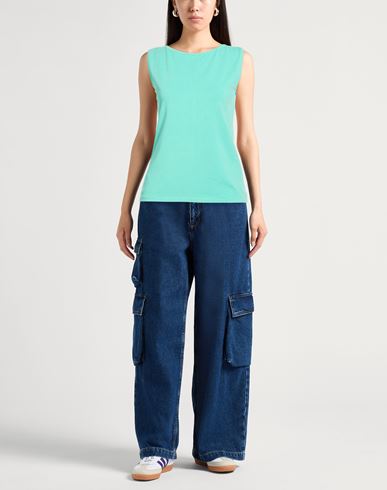 Woman Top Turquoise Size M Cotton, Elastane