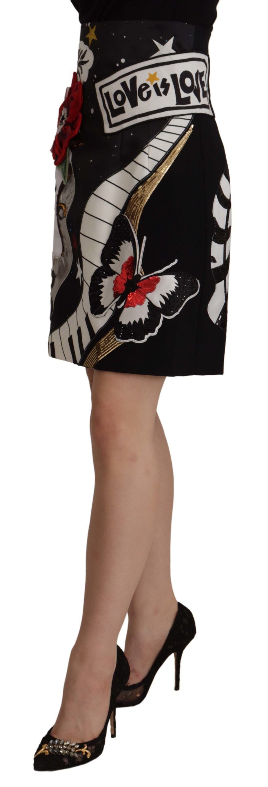 Love Clock Sequined Piano Skirt — Black