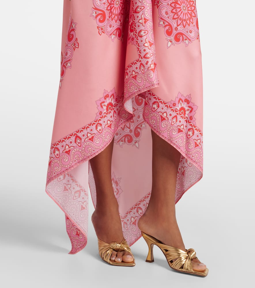Paisley asymmetric silk midi dress