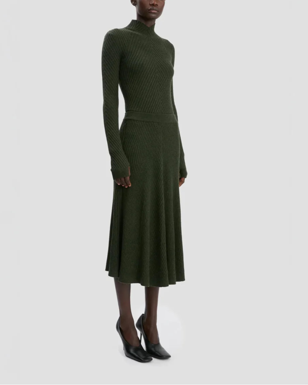 Ribbed Midi Knit Skirt In Oregano