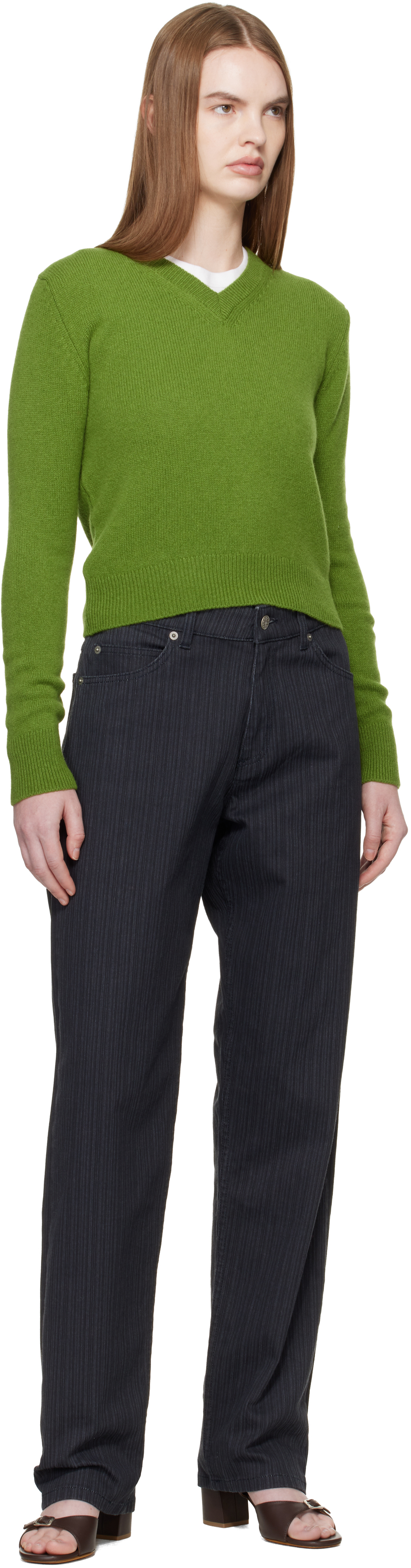 Green Sligo Shrunken V-Neck Sweater