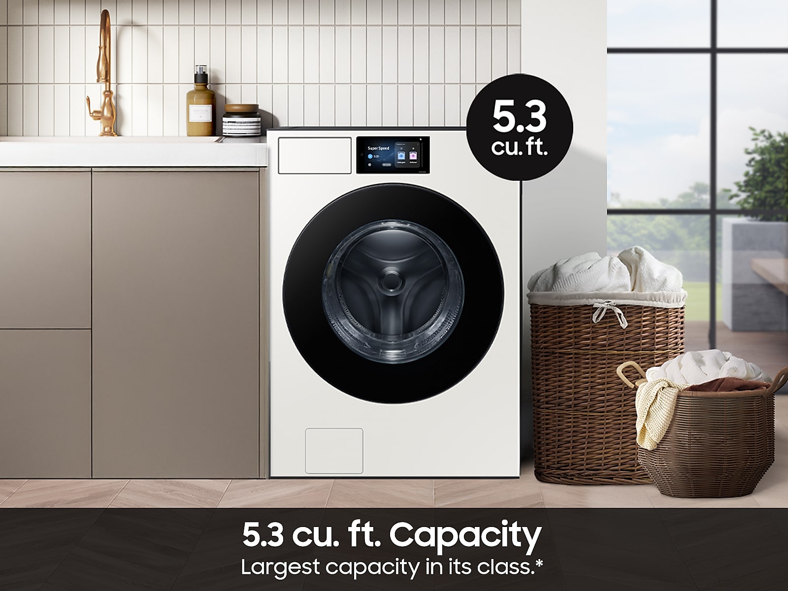 5.3 cu. ft. Bespoke AI Ultra Capacity Front Load Washer with AI Home and AI OptiWash+ in Ivory(WF90F53ADYA5)
