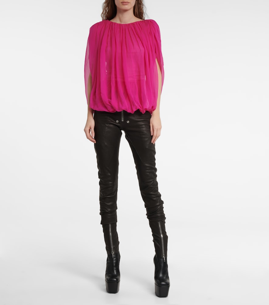 Gathered silk chiffon top