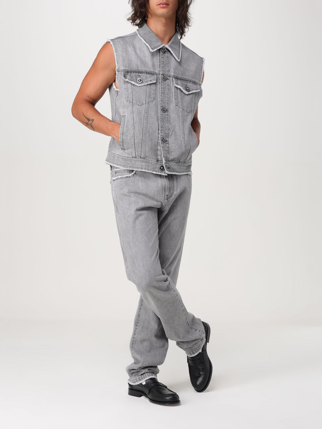 Frayed straight-leg jeans - Grey