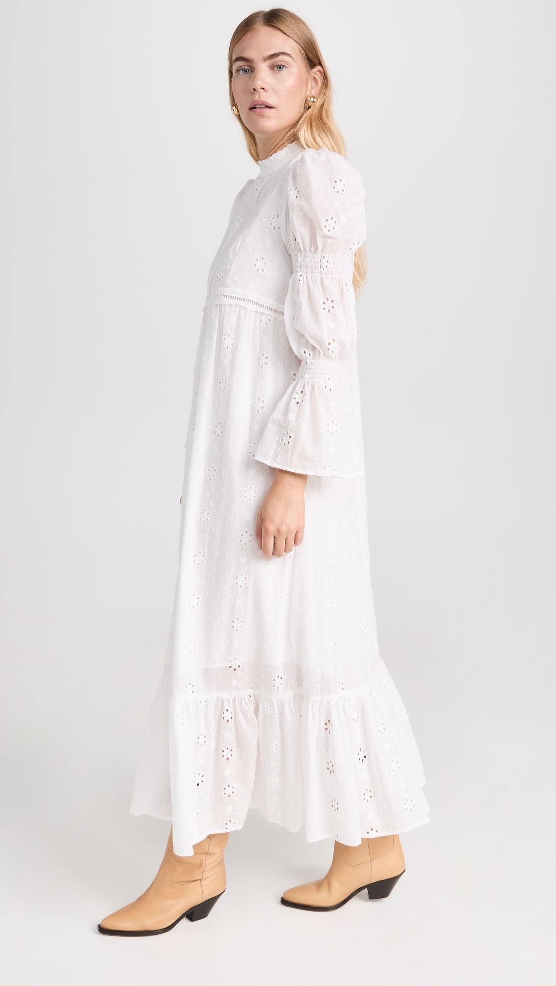 Embroidered Swiss Dot Maxi Dress White 