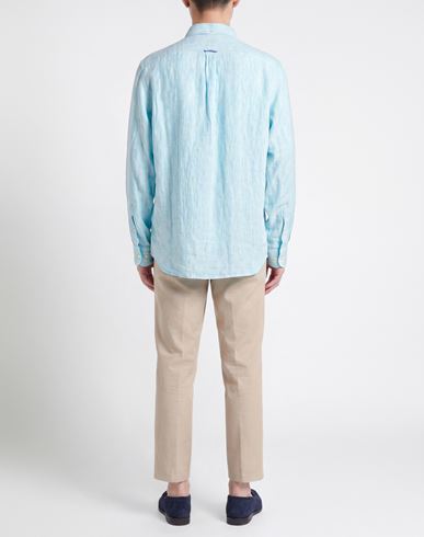 Façonnable Man Shirt Turquoise Size L Linen