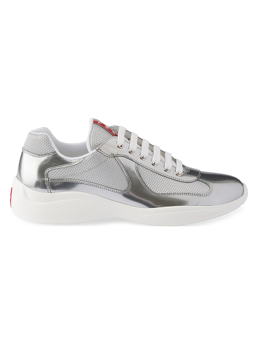Men's America's Cup Metallic Leather and Bike Fabric Sneakers - Silver