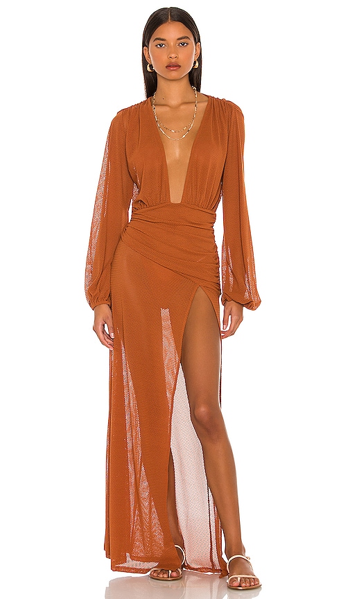 Camila Coelho ROBE MAXI KIMBER en Cognac.  M. Also en