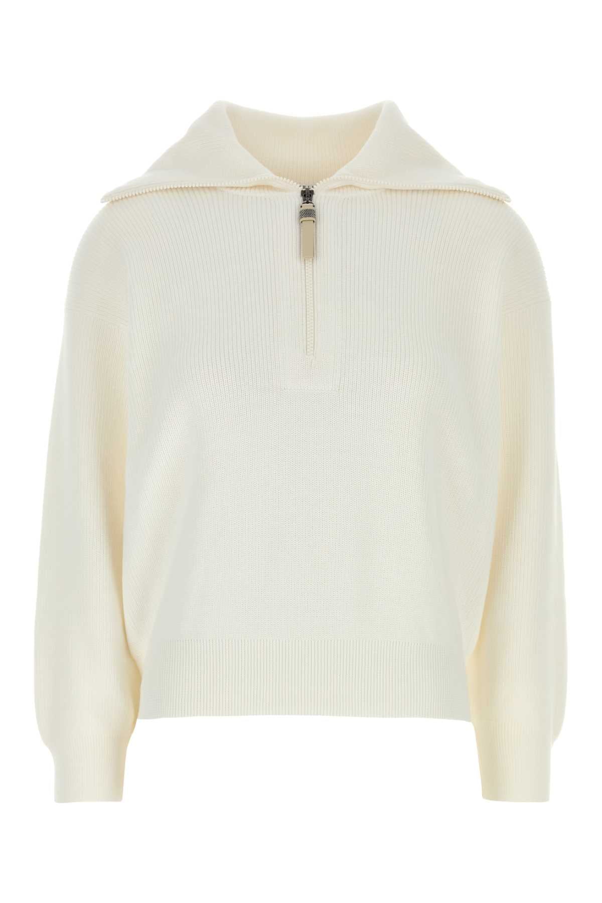 Half-Zip Cotton Sweater — Beige