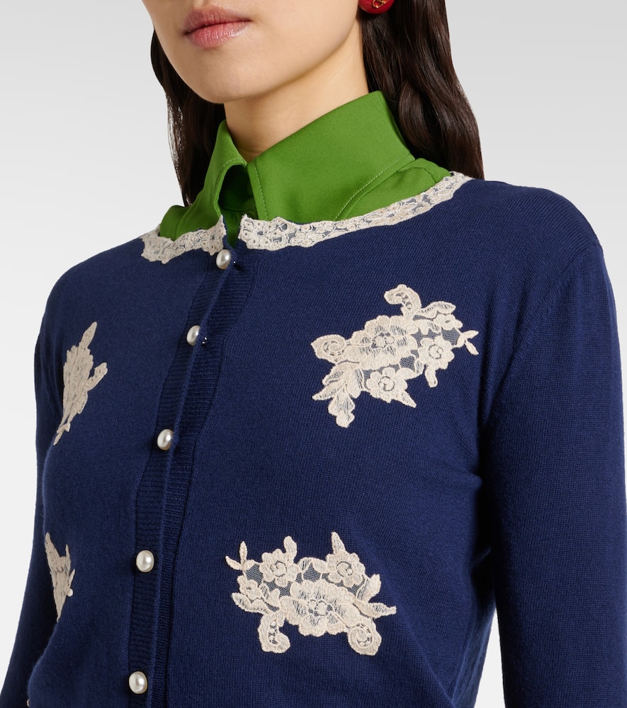 Lace-trimmed virgin wool cardigan