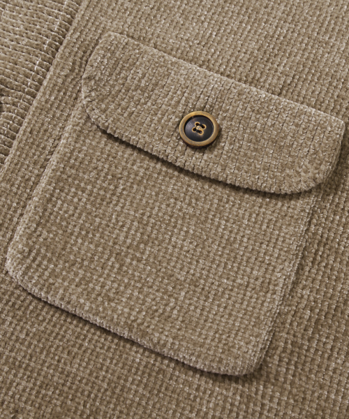 Leather Patchwork Velvet Cardigan Knit_Beige