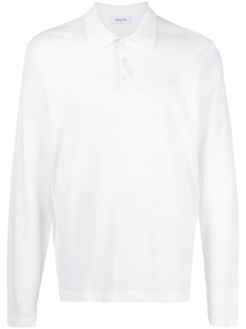 White Long Sleeve Linen Polo Shirt