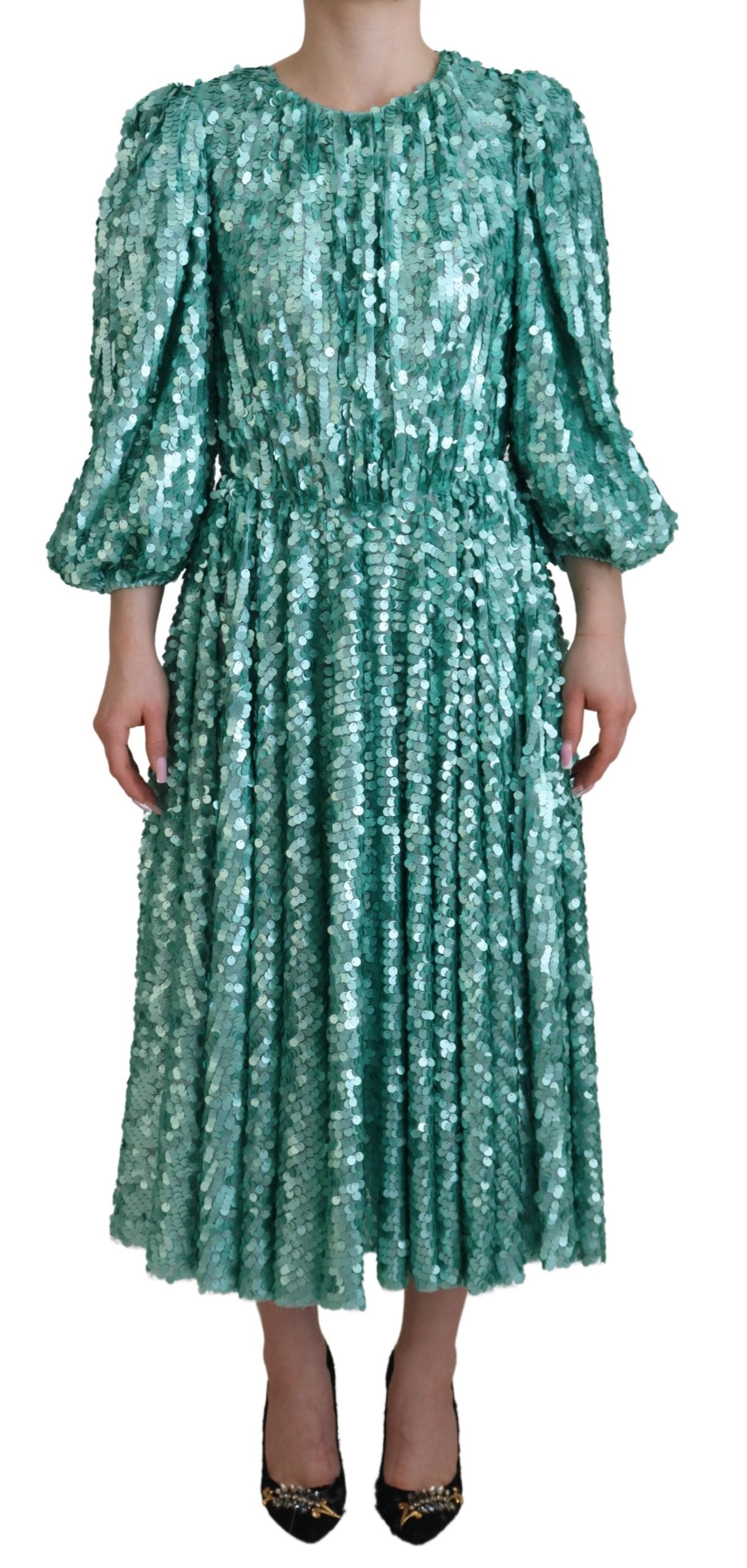 Sequined A-Line Midi Dress — Green