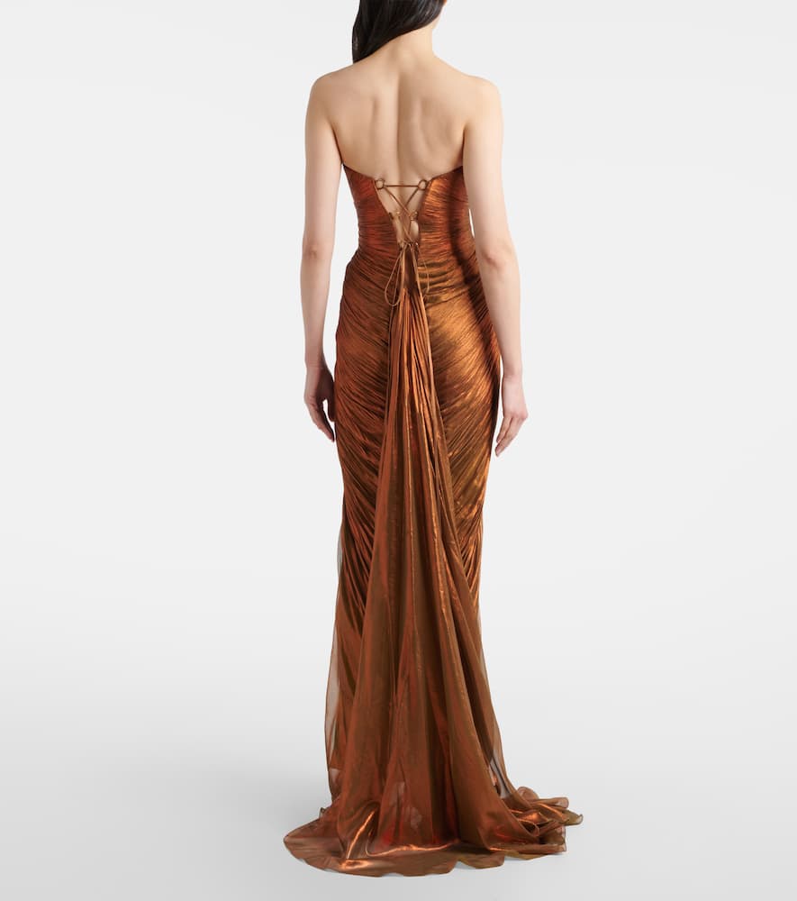 Cutout pleated silk gown