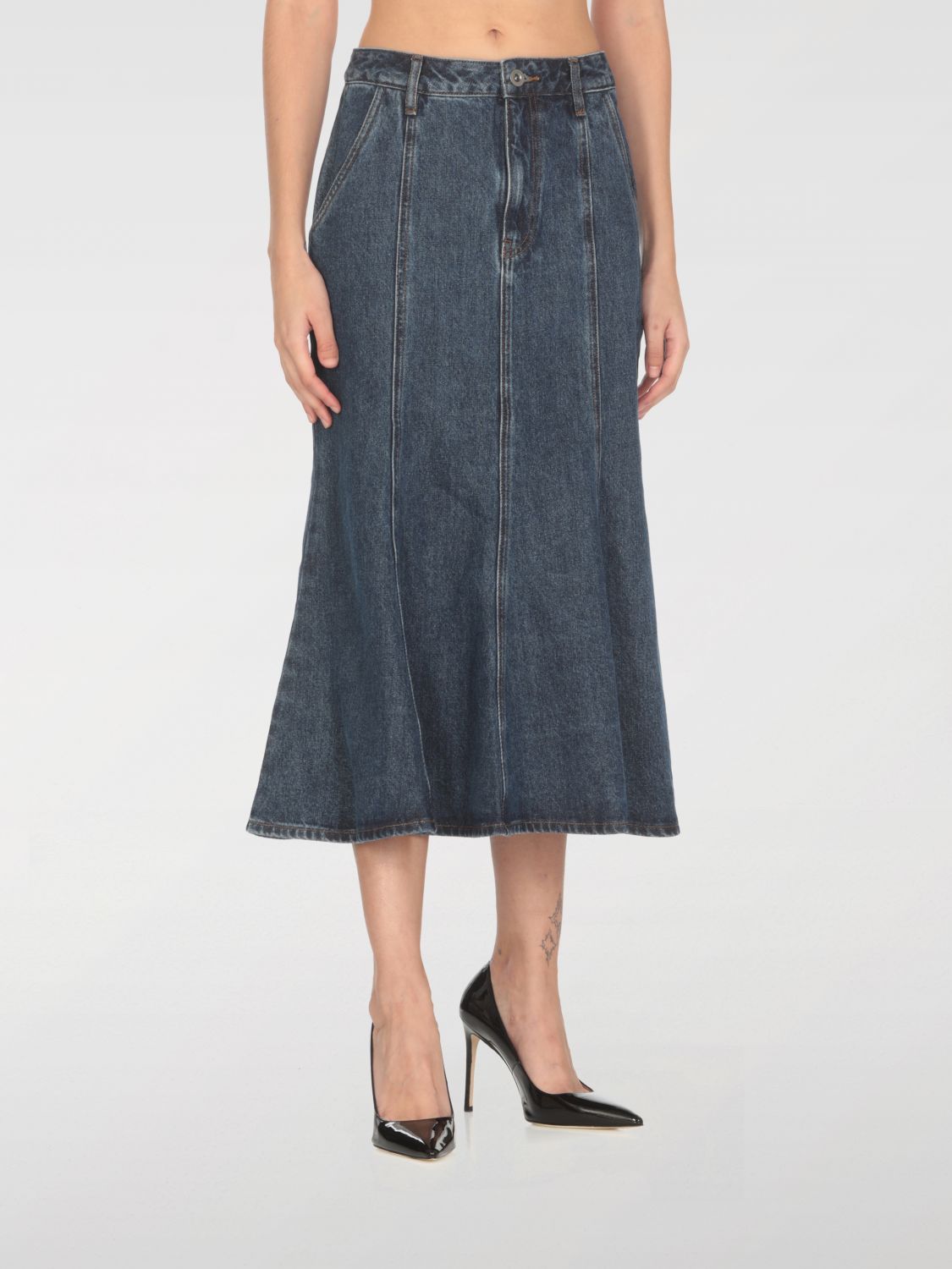 Flared denim midi skirt - Blue