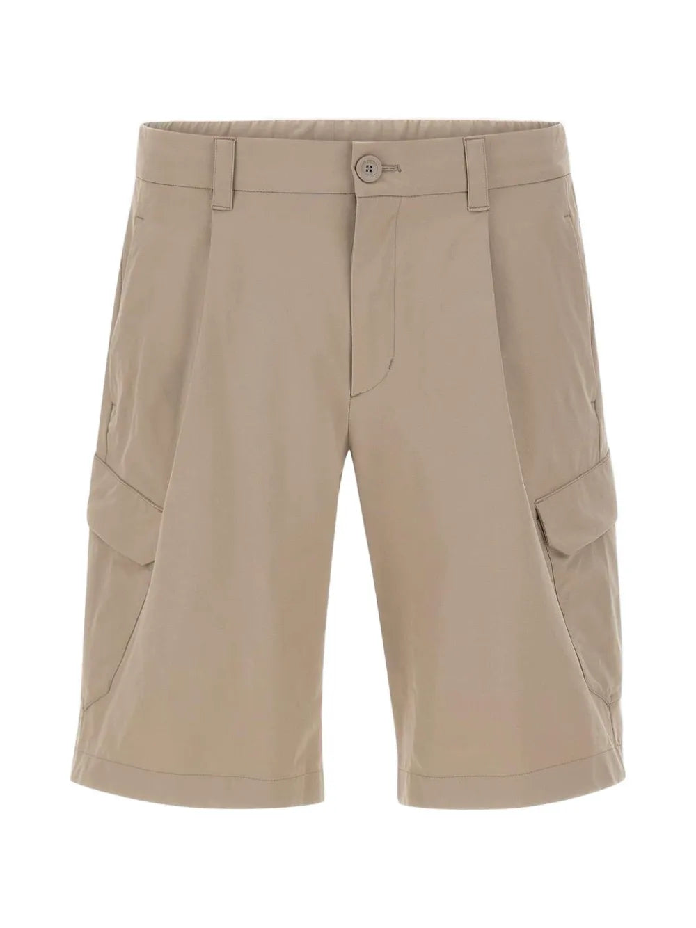 Pleated Cargo Cargo Shorts — Beige