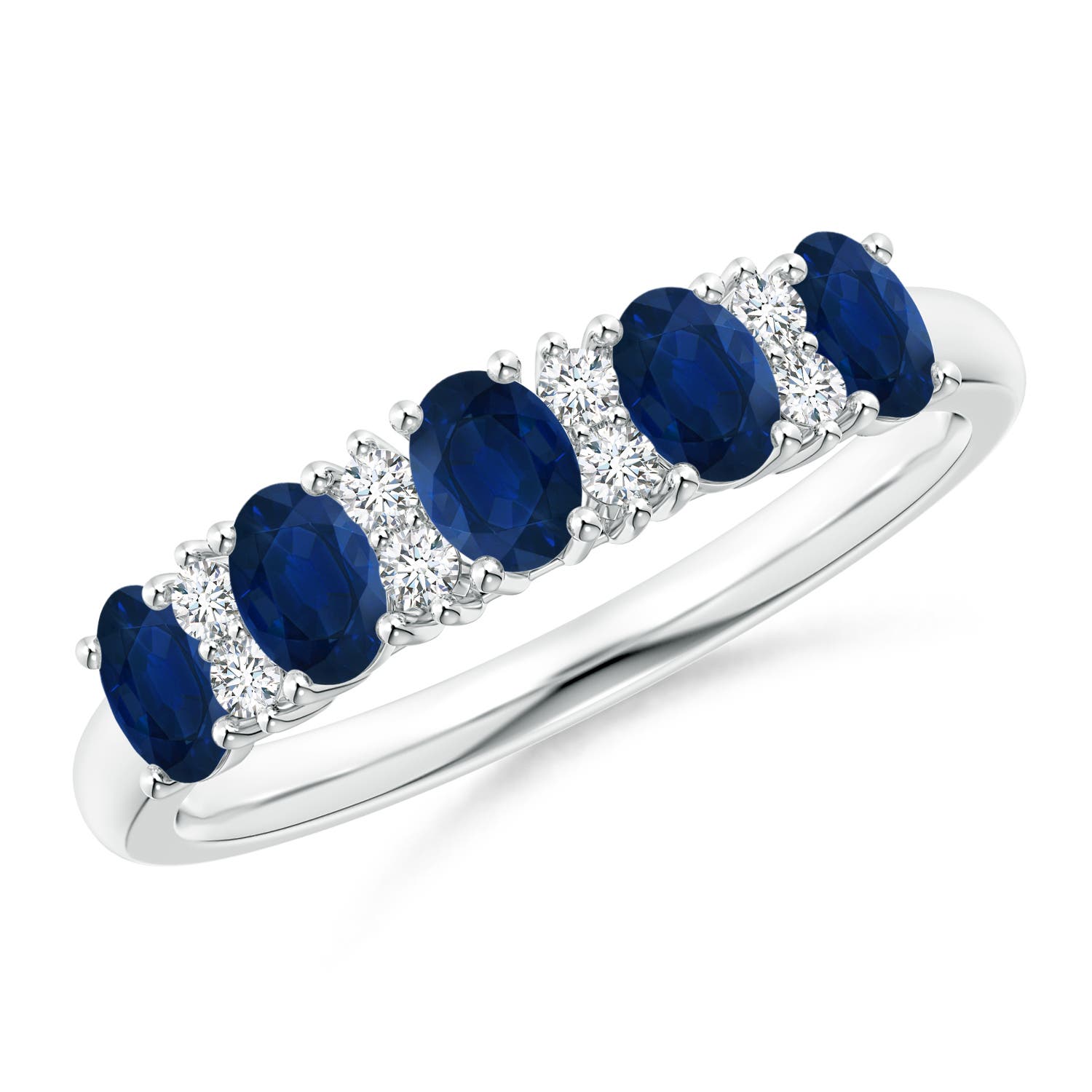 Angara 1.0 Carat Five Stone Blue Sapphire and Diamond Wedding Ring in 18K White Gold