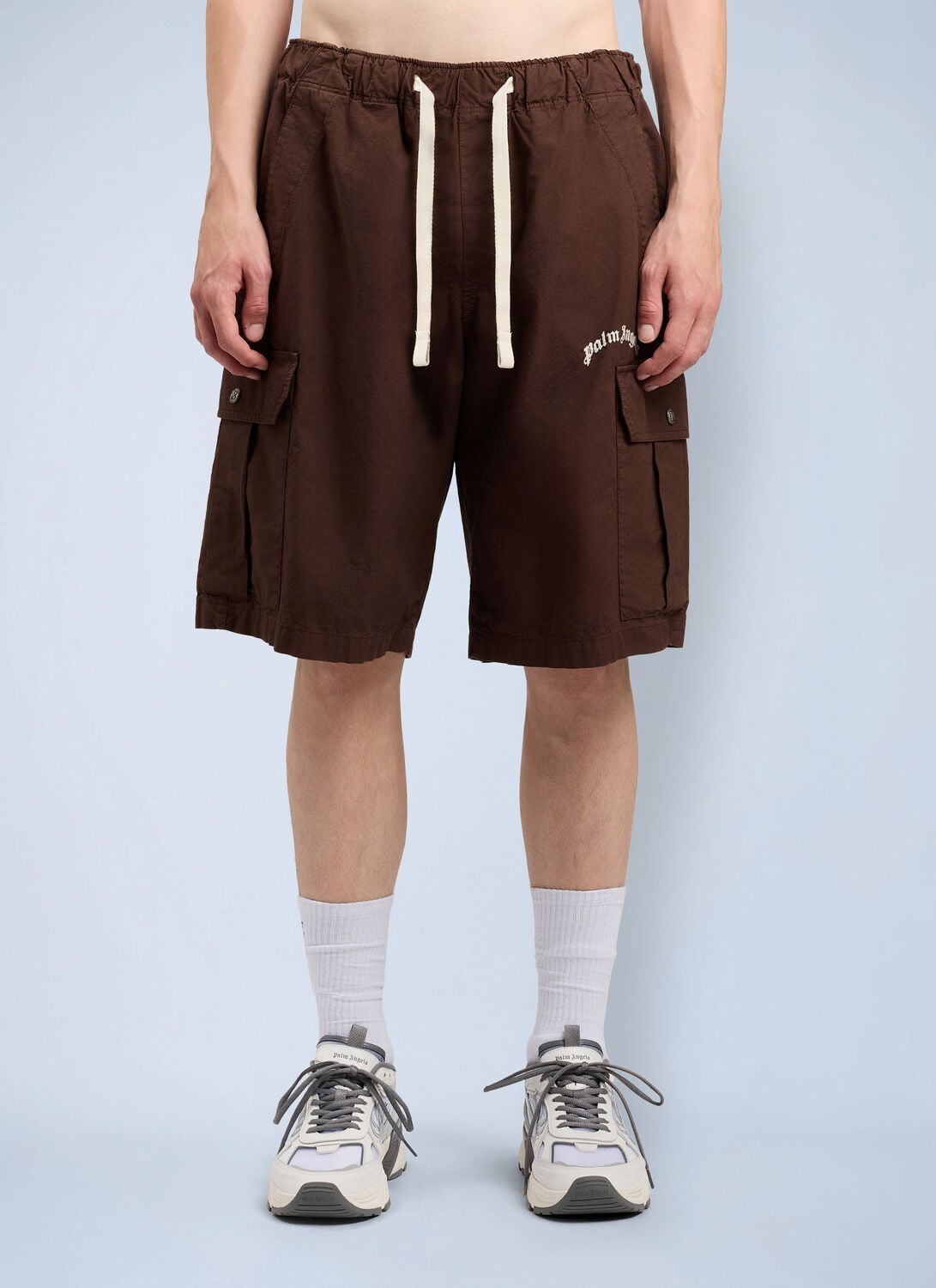 Curved Logo Loose Cargo Shorts - Man Shorts Brown It