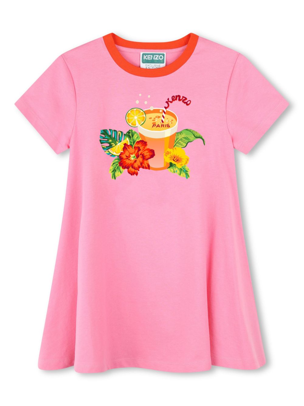 Graphic-print organic cotton dress - Pink
