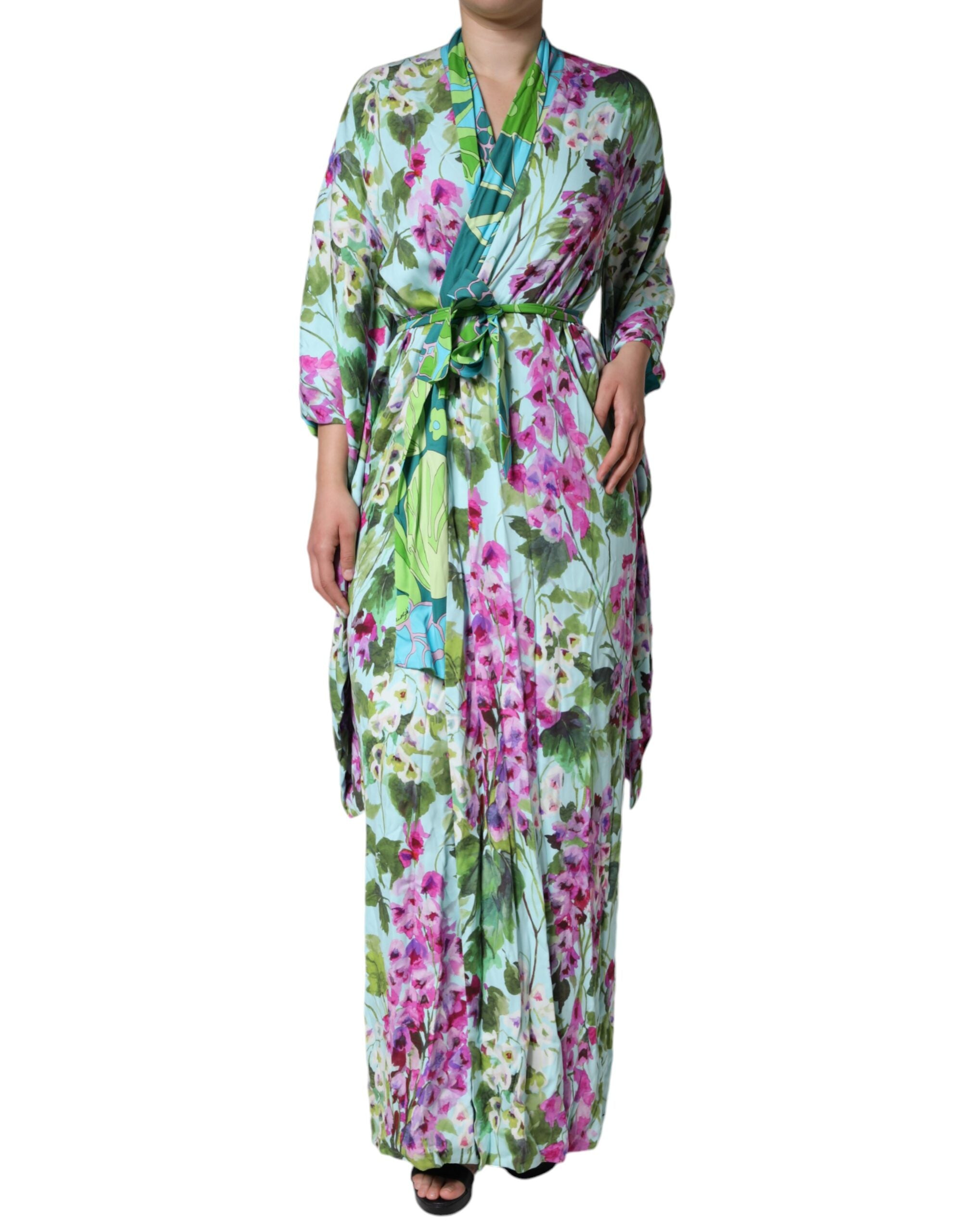 Floral Silk Stretch Wrap Dress — Multicolor
